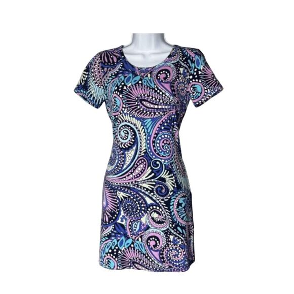 T by Talbots MP paisley cotton/spandex multicolor dress knee length casual shift - Picture 1 of 10